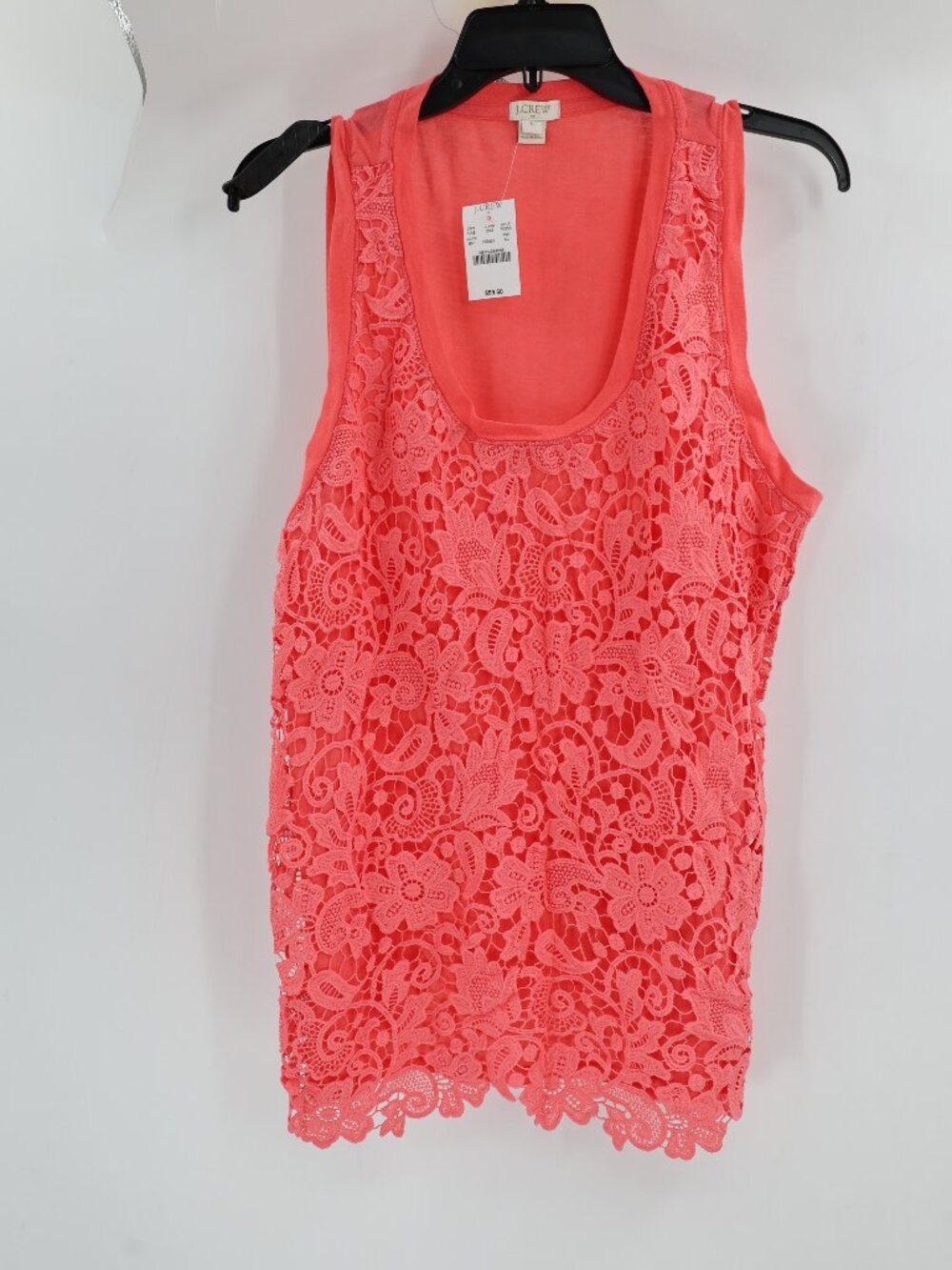 NWT J Crew Tank Top Women XL Modal Nylon Sleeveless Scoop Neck Floral Lace Pink